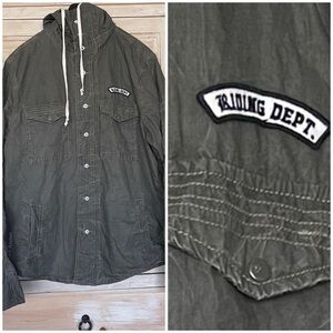 Early-Era Rock Revival Hooded Jacket – Olive Canvas w/ Embroidered Eagle -Large